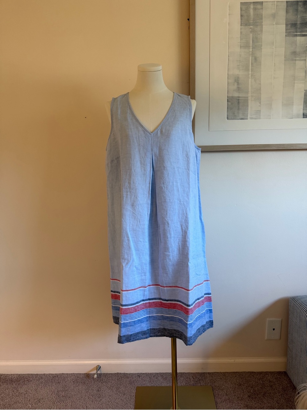 J. Jill Heathered Pale Blue Linen Shift Dress - Picture 2 of 6